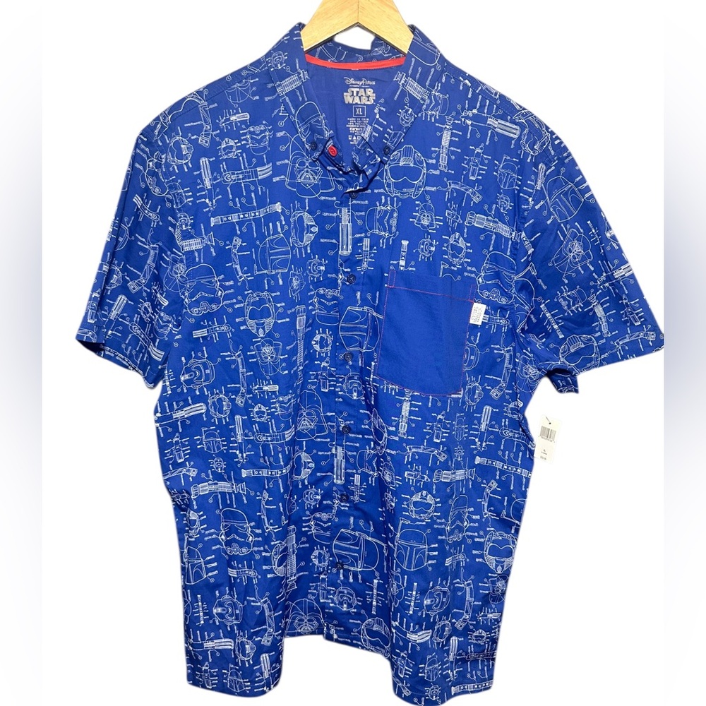 Disney Parks Star Wars Schematics Blueprint Darth Vader Sz Xl Short Sleeve Blue
